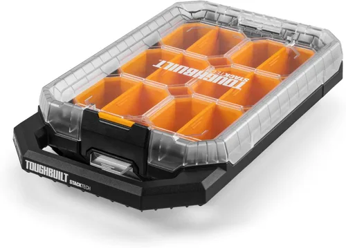Vista 9 de ToughBuilt StackTech Bolsa de herramientas con cremallera de 11 pulgadas, sistema de bloqueo automático con apertura amplia, tela 1680D y base dura