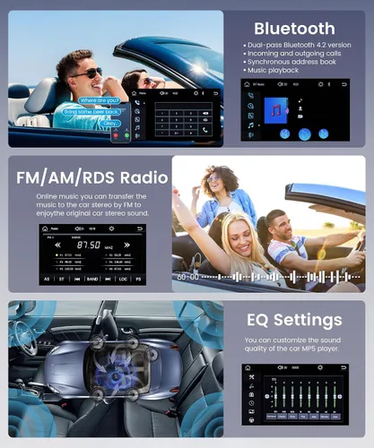 Vista 3 de 10.1 pulgadas estéreo de coche DIN inalámbrico CarPlay Android Auto Mirror Link, pantalla táctil desmontable Radio de coche con BT