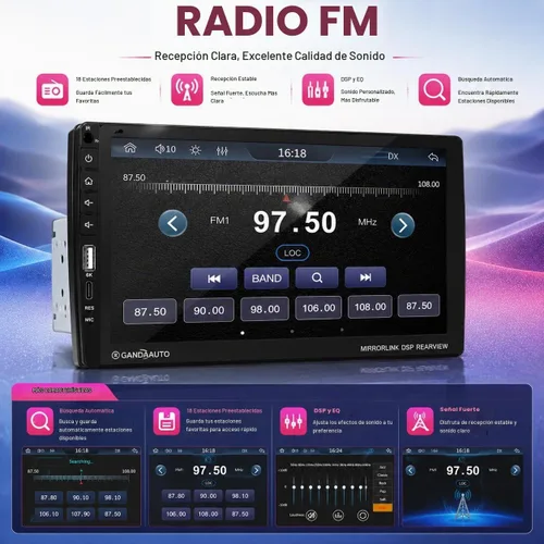 Vista 6 de Estéreo de Coche de 9 Pulgadas de DIN Único con Apple CarPlay Inalámbrico Android Auto, Radio de Coche, Pantalla Táctil IPS de 9" de Capacitancia