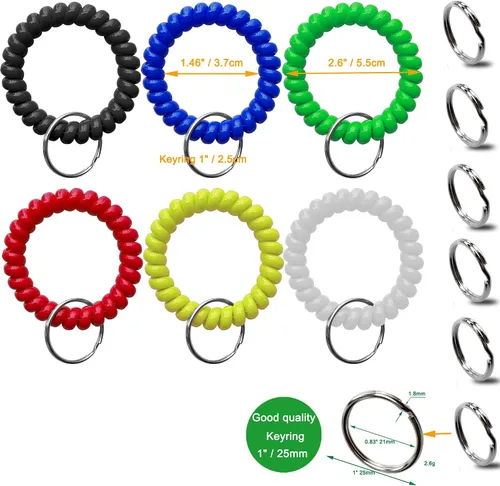 Vista 5 de Llavero de muñeca – Muñequera de espiral elástica con resorte para gimnasio, piscina, placa de identificación, llaves, C