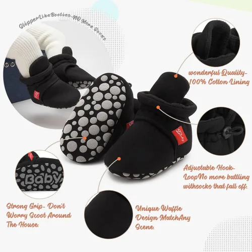 Vista 100 de Botines de forro polar para bebés, niños y niñas, pantuflas antideslizantes con agarre suave, zapatos de calcetín para recién nacidos, cuna