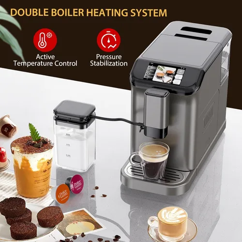 Vista 6 de Garvee Máquina de café expreso totalmente automática con molinillo integrado y espumador de leche, cafetera para 4 bebidas y café con leche