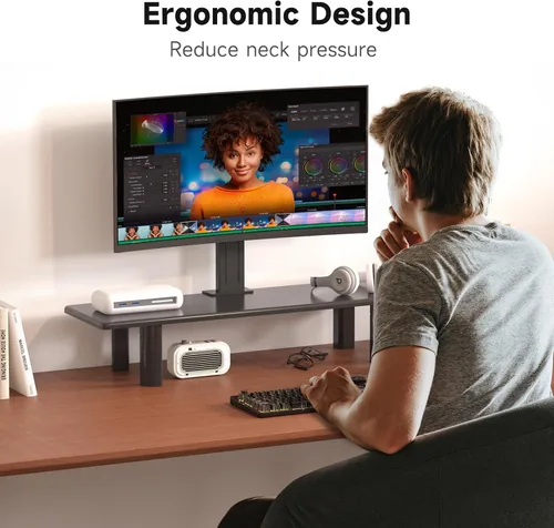 Vista 5 de suptek Soporte elevador de monitor doble, 32.28 pulgadas para monitor grande para 2 monitores, soporte de monitor de computadora, estante de madera
