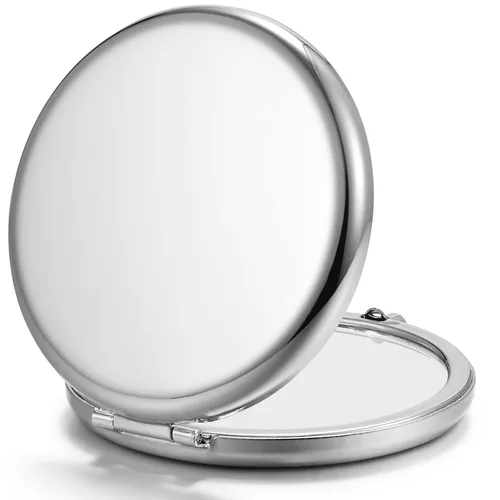 Vista 11 de Espejo compacto para bolso, espejos de maquillaje de bolsillo de metal con aumento de doble cara 1X/2X (redondo, cian) Compact Mirror for Purse