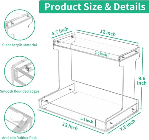 Vista 3 de NPPLUS Organizador de encimera de baño, estante de almacenamiento de acrílico transparente de 2 niveles para organizador de encimera de baño