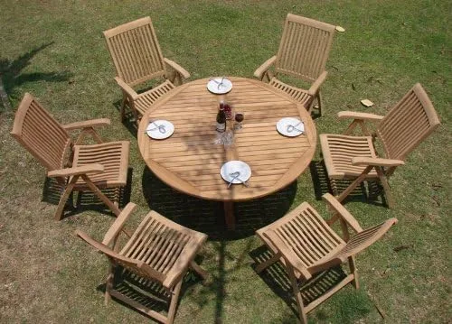 Vista 6 de 7 pieza grade-a – Conjunto de comedor 60" de madera de teca mesa redonda y 6 sillas de Marley Brazo reclinables # wfdsmr4