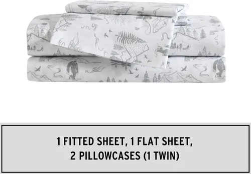 Vista 4 de Eddie Bauer Kids - Juego de sábanas individuales con sábana bajera y funda de almohada Big Foot Senderismo Blanco