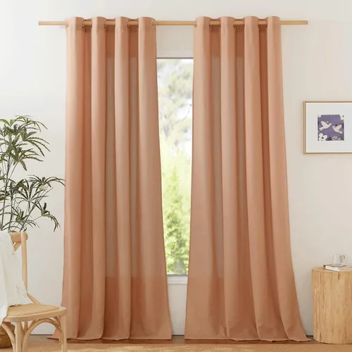 Vista 153 de NICETOWN - Cortinas de lino angora para ventana de cocina sobre el fregadero, con ojales, lino grueso angora, tratamientos cortos para ventanas