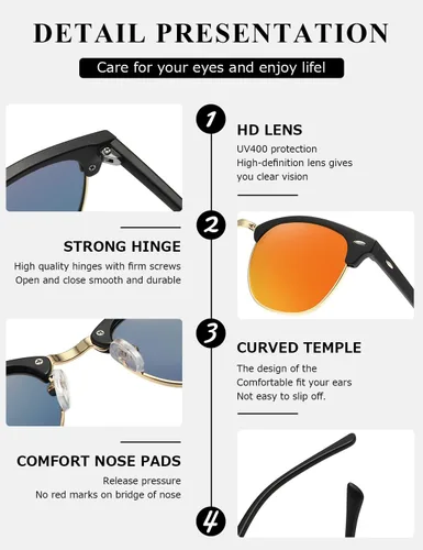 Vista 136 de AEVOGUE Gafas de sol polarizadas para mujeres y hombres semi marco retro gafas de sol AE0369