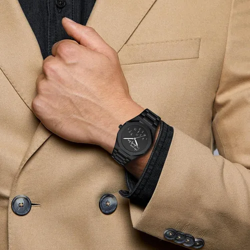 Vista 2 de FANMIS Reloj de pulsera de hombre de acero inoxidable analógico de moda con bisel octogonal minimalista con esfera humorística - Reloj impermeable