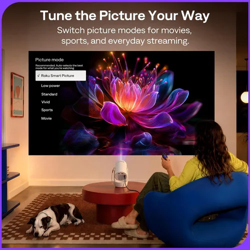 Vista 12 de Aurzen Roku TV E1R Mini proyector portátil inteligente con WiFi y Bluetooth Blanco