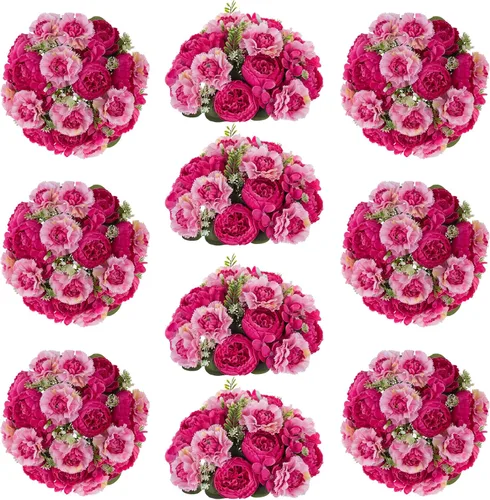 Vista 17 de Centros de mesa de bolas de flores para mesas: rosa de seda carmesí