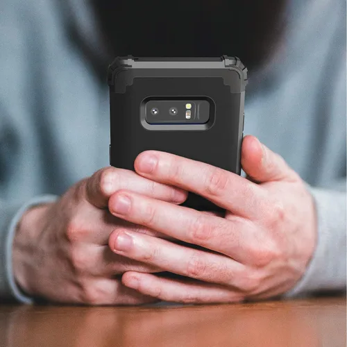 Vista 4 de IDweel Funda para Galaxy Note 8, 3 en 1, a prueba de golpes, delgada, híbrida, resistente, protección de policarbonato duro, silicona suave, Negro