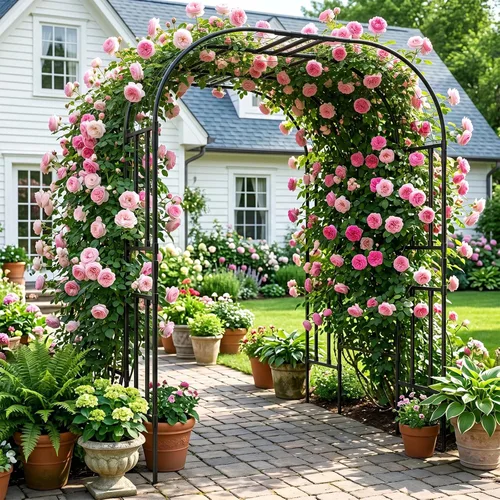 Vista 2 de DoCred Enrejado de arco de jardín grande para plantas trepadoras, 87 pulgadas de alto, soporte de metal para plantas, arco para trepar vides
