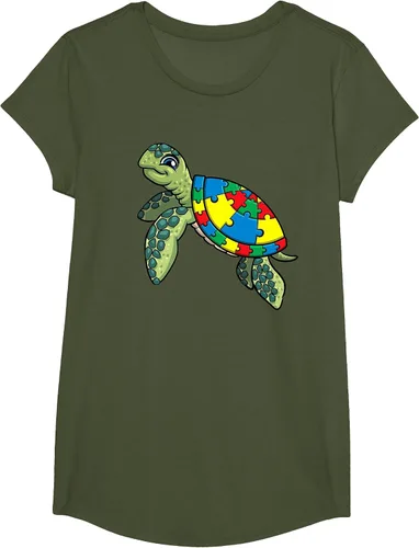 Vista 16 de Turtle Puzzle Pieces for Autism Awareness Kids Women Teacher T-Shirt Asphalt Grey
