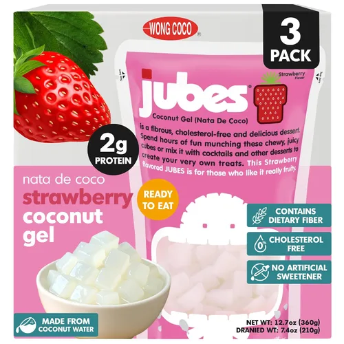 Vista 10 de Jubes Grape Nata De Coco Jelly Cubes 12.7 oz – Cubos de jalea de coco de uva para sagú – Gel de coco en ingredientes de jarabe para té de frutas