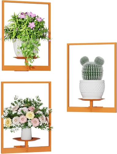 Vista 20 de Soporte para plantas de pared de metal negro, paquete de 2 soportes para plantas montados en la pared y soportes colgantes para macetas
