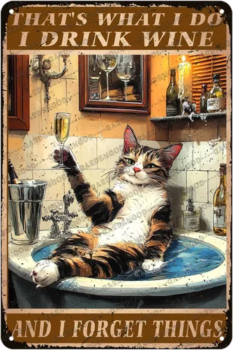 Vista 39 de Cartel de metal divertido vintage con diseño de gato de cocina con texto en inglés «Cat Never Trust A Skinny Cook», póster de metal para el hogar