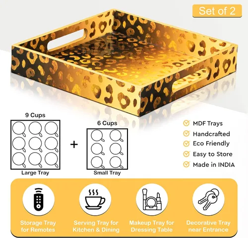 Vista 4 de Crocon Juego de 2 bandejas otomanas cuadradas de MDF, centros de mesa multiusos para comedor, bandejas decorativas para mesa de café, decoración