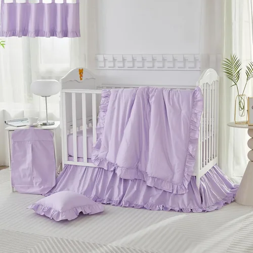 Vista 9 de Brandream Conjunto de Ropa de Cama para Cuna Unisex Bebé Niña Niño 3 Piezas Beige Sólido Boho Chic de Granja Volantes Cálido 100% Algodón Lavado
