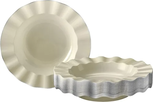 Vista 13 de Silver Spoons Platos de postre desechables 10 piezas Platos de plástico resistente Elegante aspecto fino de porcelana Velo, marfil