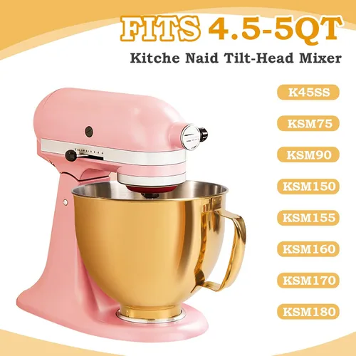 Vista 2 de KitchenAid - Tazón de mezcla de 5 cuartos de galón para batidoras de pie, tazón de acero inoxidable de grado alimenticio con mango y cierre, Dorado