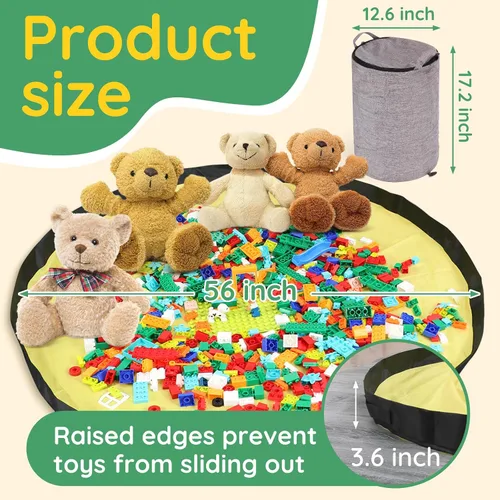 Vista 2 de Organizador de almacenamiento de juguetes para sala de juegos, contenedor plegable de 13 pulgadas de ancho x 16.5 pulgadas de alto con tapete