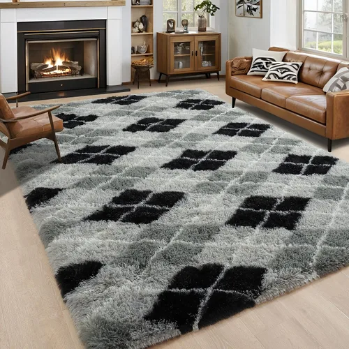 Vista 72 de Noahas Alfombras de Área Grandes y Esponjosas de 5x8 pies para Sala de Estar y Dormitorio, Alfombra Gruesa de Pelo Largo Beige y Blanca, Alfombra