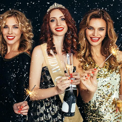 Vista 4 de CAVETEE Faja y tiara dorada para cumpleaños - Coronas de fiesta para mujer