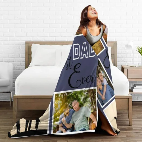 Vista 4 de Manta personalizada con foto de regalo para papá y abuelo, mejor regalo del día del padre, Halloween, Navidad, Año Nuevo de parte de hija, hijo