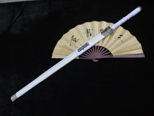 Vista 9 de Espada china, Han jian (hoja de acero al carbono medio, vaina blanca, aleación) longitud 39 pulgadas