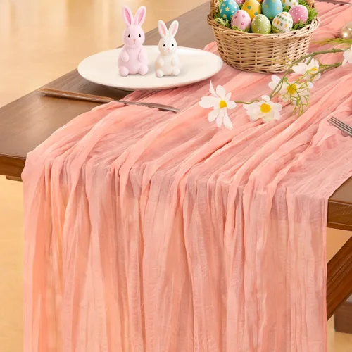 Vista 41 de Socomi - Camino de mesa de gasa, estilo bohemio y rústico, para primavera, Pascua, bodas, fiestas, baby showers y decoración, 120 pulgadas/10 pies
