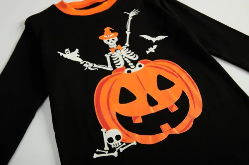 Vista 3 de Toddler Boys Skeleton Pajamas Sets Kids Pumpkin Sleepwear Boys Halloween 2 Pcs PJS