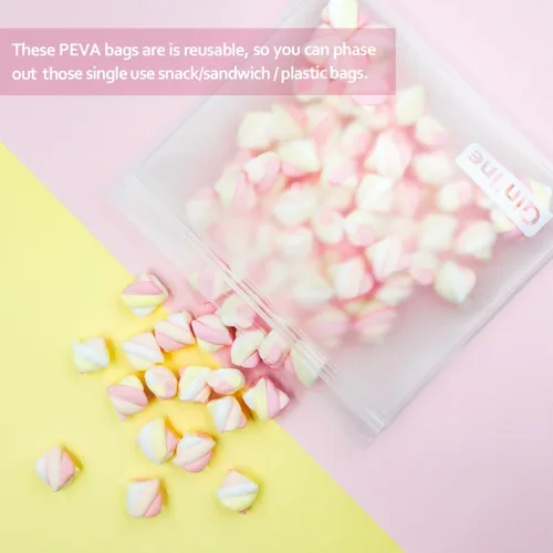 Vista 5 de Qinline Bolsas reutilizables para guardar alimentos - paquete de 24 bolsas aptas para lavavajillas, bolsas reutilizables libres de BPA