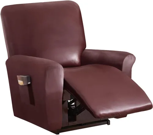 Vista 29 de Vctops - Funda elástica de 6 piezas para sofá biplaza reclinable, de cuero sintético impermeable, protector de muebles antideslizante con borde Negro