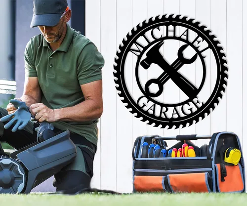 Vista 3 de Letreros de garaje personalizados para hombres, letreros de garaje para marido, regalo personalizado, taller, monograma para hombre, decoración