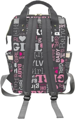 Vista 2 de Mochila de pañales personalizada, regalo con nombre, letras para bebé, color gris, rosa, bolsa de viaje versátil: gran capacidad y múltiples