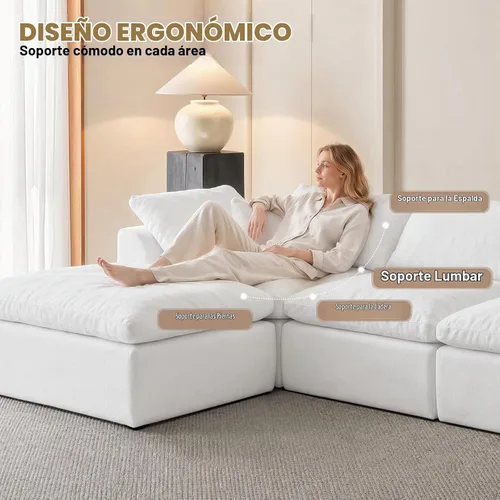 Vista 3 de Sofá modular de nube sin hueso de 110 pulgadas para sala de estar, sofá modular en forma de L de gran tamaño con otomana, sofá seccional de felpilla