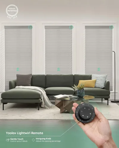 Vista 3 de Yoolax Shangri-la - Persiana motorizada transparente que funciona con Alexa, persianas eléctricas transparentes de doble capa de filtrado de luz