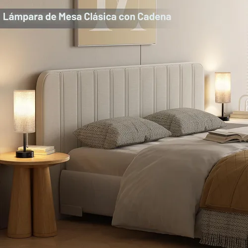 Vista 2 de Juego de 2 lámparas de noche grises para dormitorio, lámpara de mesa de noche con puerto de carga USB A + C, 3 temperaturas de color, cadena