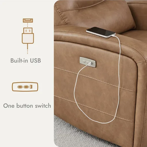 Vista 7 de Watson & Whitely Sillón reclinable, deslizador, mecedora y giratorio de potencia, sillón pequeño con puerto de carga para sala de estar, cuero