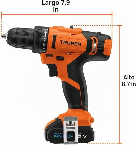 Vista 2 de taladro inalámbrico, batería de iones de litio, 12 V, 3/8