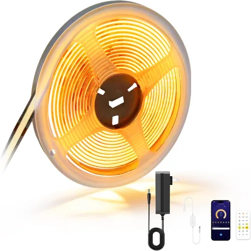 Vista 6 de COB - Tira de luces LED, luz LED blanca ajustable CCT de 9.84 pies, 2700K-6500K, CRI90+, 24 V, regulable, con control de aplicación Bluetooth