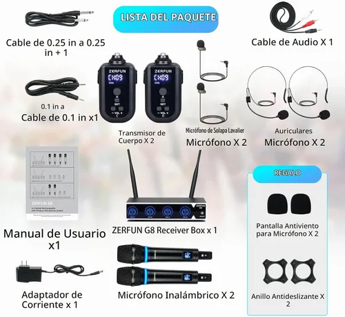 Vista 7 de Sistema de Micrófono Inalámbrico Recargable de 4 Canales Pro, Micrófono de Mano de Metal UHF Auricular Lavalier de Solapa Inalámbrico para Iglesia