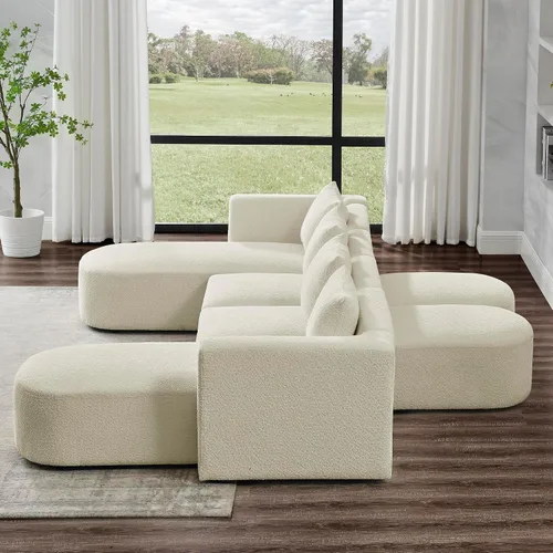 Vista 101 de Quarte Sofá seccional en forma de U, sofá modular con dos asientos individuales, dos sillas, combinación de bricolaje, tela de hilo en bucle Beige/5
