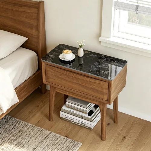 Vista 7 de Mesa rectangular de 23.6 x 11.8 pulgadas, mesa de piedra sinterizada negra, repuesto y cubierta de mármol para escritorio, resistente a los arañazos