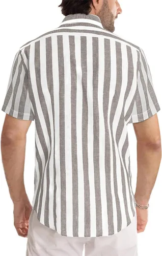 Vista 92 de JMIERR Camisas de vestir a rayas con botones y manga corta para hombre