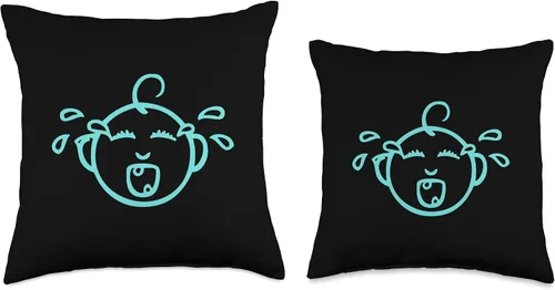 Vista 3 de CRY BABY BLUE APPAREL Cute Crying Baby - Almohada de diseño azul, 16 x 16 pulgadas, multicolor