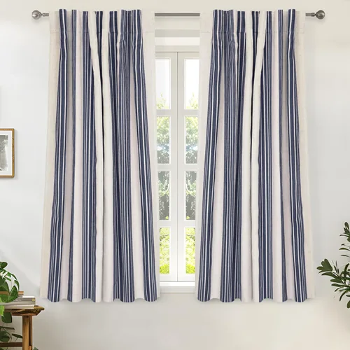 Vista 83 de DriftAway Chris Linen - Cortinas opacas con capa térmica y reductora de sonido, 63 pulgadas de largo para dormitorio, cortinas estampadas a rayas