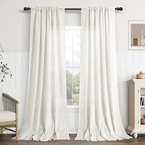 Vista 20 de Cortinas de lino verde aguamarina de 84 pulgadas de largo, juego de 2 paneles semitransparentes con bolsillo para barra para comedor, decoración